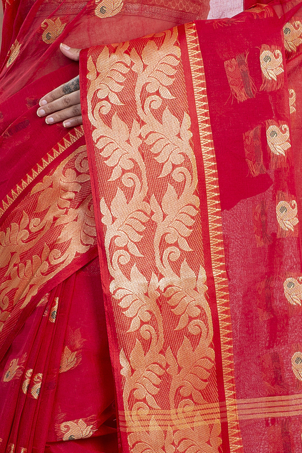 Red Pure Cotton HasFul Tant Saree (788)